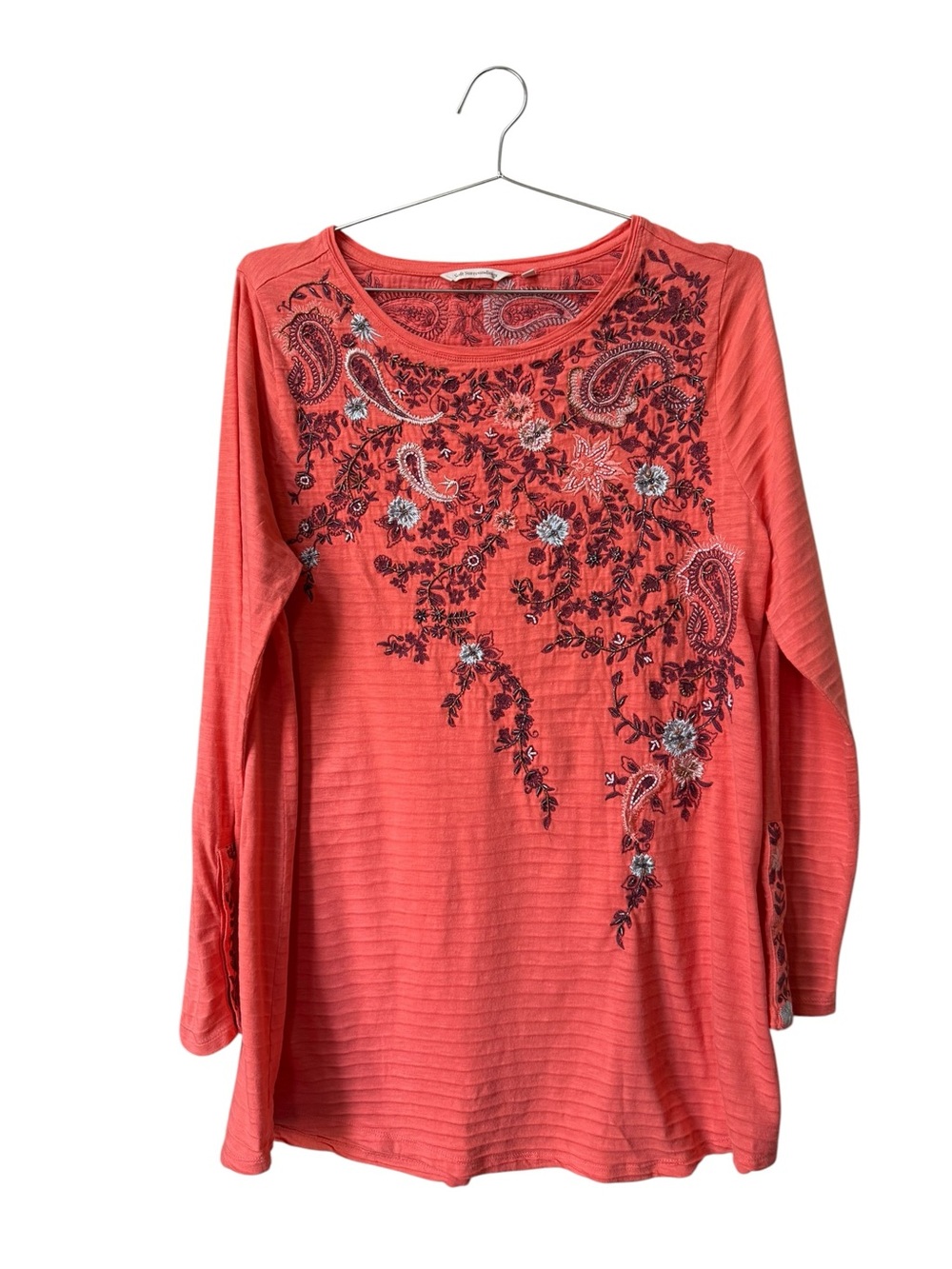 Soft Surroundings Women’s Coral paisley Embroidered Long-Sleeve Top XL